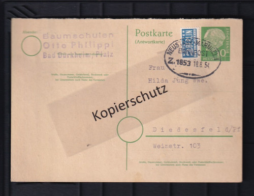 Postkarte bahnpost baumschule - bahnpost,