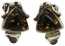 ? 925er Silber Ohrclips Ohrringe Natur Bernstein Schmuck - 1,2 x 1,1 cm / 4,14g