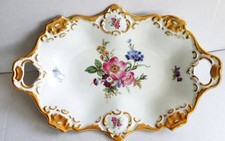 Vintage "Alka Kunst Bavaria" Prunkschale Goldrand Blumenmuster 30x20 cm TOP