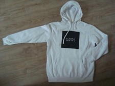 Jungen Unisex Pullover Kapuzen Hoodie weiß schwarz Gr. S von boohoo MAN