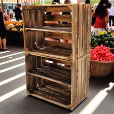 HOLZKISTEN OBSTKISTEN WEINKISTEN APFELKISTEN 50x40x30cm NATUR GEFLAMMT Boden TOP