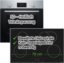 Bosch Herdset Teleskopauszug 3D-Heißluft Glaskeramik 78 cm Edelstahl Bräterzone