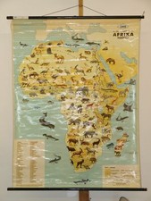Schulwandkarte Wandkarte Bildkarte Bildwandkarte Afrika Tierwelt ~1955 89x118cm