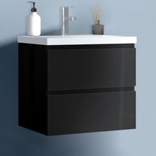 Badmöbel Set 50-100cm Waschtisch mit Unterschrank Schwarz,Becken mit Unterbau