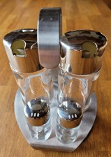 Essig + Öl + Salz + Pfeffer Ständer Set - Glas+Silber / 1x benutzt