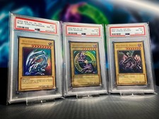 Yu-Gi-Oh! Blue-Eyes (SDK-001), Dark Magician (SDY-006), Red-Eyes (SDJ-001) PSA 8