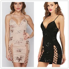 sexy Abendkleid Etuikleider Mini Kleid kurz Pailletten Party Ballkleid 34/36/38