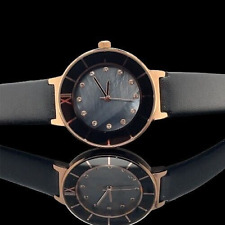 DAMEN QUARZ UHR IP ROSÉGOLD MIT LEDERBAND SCHWARZ+ KRISTALLE # SCHMUCKJAGD