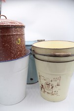 Emaille Eimer ca. 10 L Liter DDR Wassereimer weiß blauer Rand braun Pflanzkübel