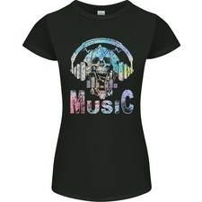 Musik Totenkopf Mit Kopfhörer Tanz Tekno Damen Petite Schnitt T-Shirt