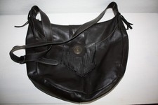 Damen Umhängetasche Hobo bag Boho Hippie Echtleder schwarz Fransen Vintage