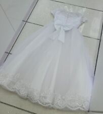 152 #Mädchen #Kommunion #Kleid #Schneeweiß #spitze #Stickerei #glitzer
