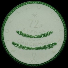 TORGAU / SACHSEN: Porzellan-Medaille 1922, grünes Dekor. INFANTERIE-REGIMENT 72.