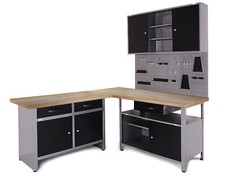 Ondis24 Werkstattset Ecklösung Werkbank Metall Werkzeugschrank Lochwand Haken