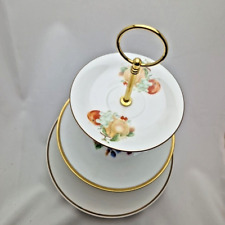Etagere Porzellan Vintage 3 Etagen Kuchenständer Obst retro Goldrand ca 35cm