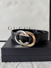 GUCCI Ledergürtel schwarz mit Doppel-G-Logo, 132172, 85/34, ineinandergreifend