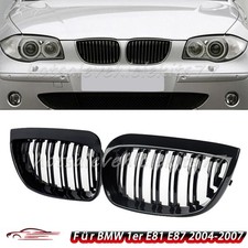2x Für BMW 1er E81 E87 04-07 Schwarz Glanz Grill Nieren Doppellinien Kühlergrill