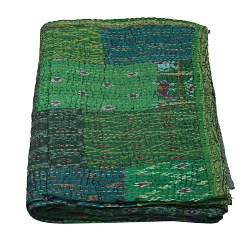 Bohemian green kantha twin - green,