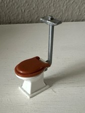 Mattel Puppen Toilette 2.25” Metall weiß Blümchen Brille/Deckel braun Puppenhaus