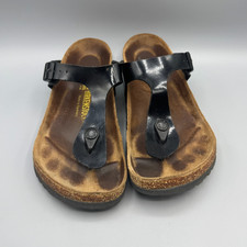 Birkenstock Gizeh Sandalen Zehentrenner, Damen, Gr. 38, Schwarz- Lack Birko-Flor