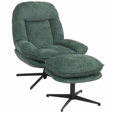 B-Ware Relaxsessel mit Hocker MCW-P32, Nosagfederung, Chenille (370 g/m²), grün