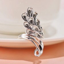 K01 Ring Pfauenfedern Sterling