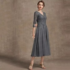 Exquisite Grau Chiffon Hochzeit Gast Party Kleid Für Frau 