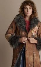 Summum Mantel Braun Lang Stickerei Fellbesatz Vintage Ethno Gr.XS 34 NP289€ NEU