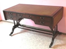 Antik Vintage Mahagoni Schreibtisch Leder Auflage Englischer Stil