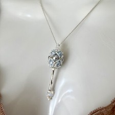 925 Silber Kette mit Anhänger aus Swarovski Kristallen und Perlen Handmade