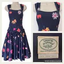 Vintage LAURA ASHLEY Kleid - Größe 10 blau Blumen Schleifen Lindy Bop Full Net 50er 80er
