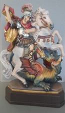 Heiliger Georg mit Drache 52 cm hoch Holz bemalt Holzfigur Handbemalt Farbfehler