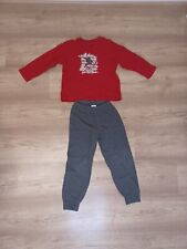 Schlafanzug Kinder Gr. 110/116 Rot Grau Schnee