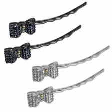 1 Paar Haarklemmen mit Schleifchen Strass Glitzer silber schwarz Schleife Braut