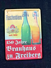 Sammler Blechschild " Brauerei Freiberg " Historische Flaschen Gr. 21 x 15cm /DS