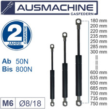 Gasdruckfeder Länge 180 - 750mm Gasfeder 50N - 800N Universal Gasdruckdämpfer M6