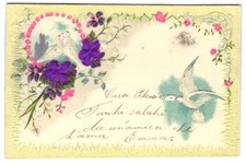 Stoff-Präge-AK Blumen und weiße Tauben mit Brief 1901 