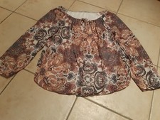 Bluse langarm Damen, Folklore, Ornamente, grün/braun/weiß, XL, Hailys