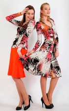 5/0084/ Damen Lissa Jersey  Rüschen Kleid mit Blumen- Print Langarm Gr. 42