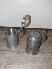 Zinn Krug Becher Antiquität 2 Stück Vintage Jagdmotiv