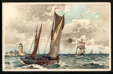 Sonnenschein-AK Segelboote vor der Küste 