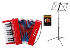 8-Bass Kinder Akkordeon Set Rot Schulterriemen Notenständer Akkordeonschule