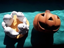 Halloween-Deko Teelichthalter Geister Freundeskreis und Halloween Kürbis Teelich