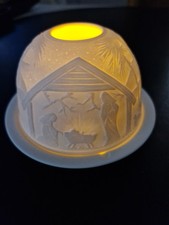 Porzellan Teelicht weiß, Motiv Weihnachten, Krippe und Heilige Drei Könige