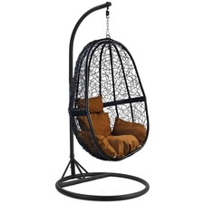 Luxus Hängesessel FUN XL Gestell Schwarz mit Korb Schwarz und Kissen Hell Braun