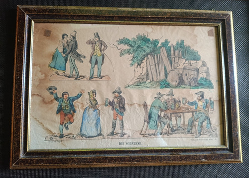 Antike kolorierte lithografie - antike,