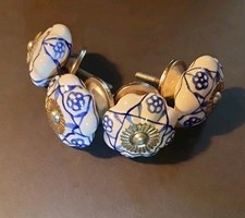 Möbelknauf - Keramik - Shabby Chic -  weiß-blau - BUTLERS