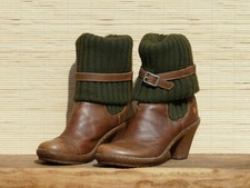 robuste Stiefeletten ART Leder braun grün Strickstulpen Stiefel Gr. 38 / 39