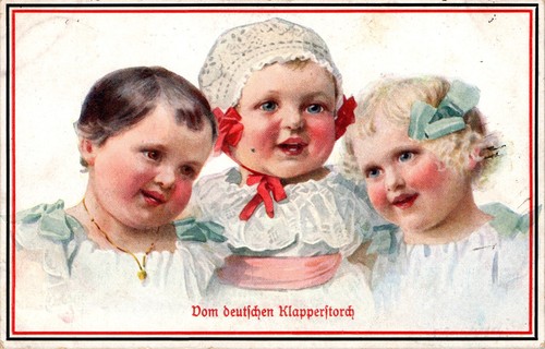 Geburt klapper storch baby - ak,