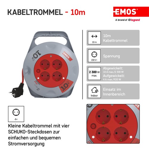 Emos mini kabeltrommel 10m - 10m, 4